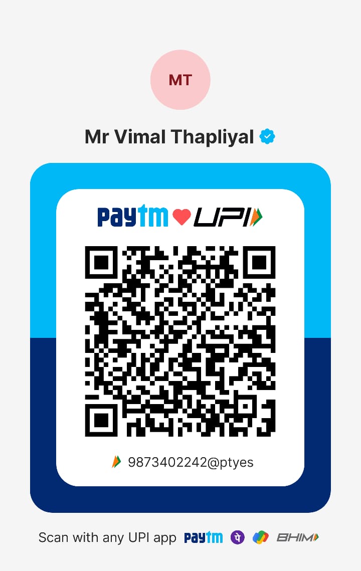 Paytm UPI QR code for Mr Vimal Thapliyal — scan with any UPI app to donate